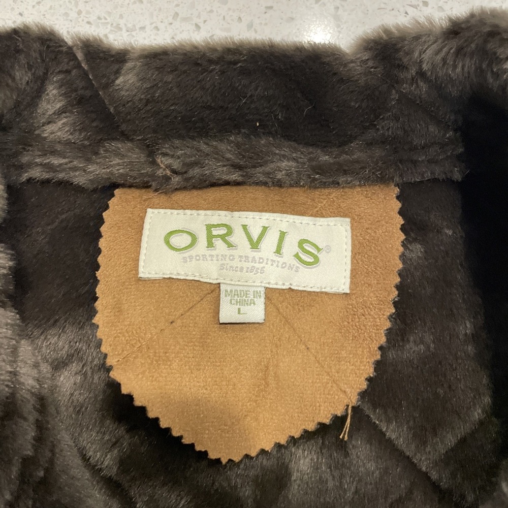 Orvis Quilted Coat Womens Faux Suede Faux Fur Lined Large Chore Coat Western - Picture 2 of 7